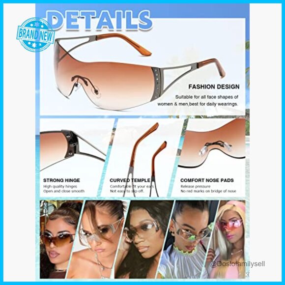 Y2K Sunglasses Wrap Around Gradient Lens Oversize Fashion Shield Rimless